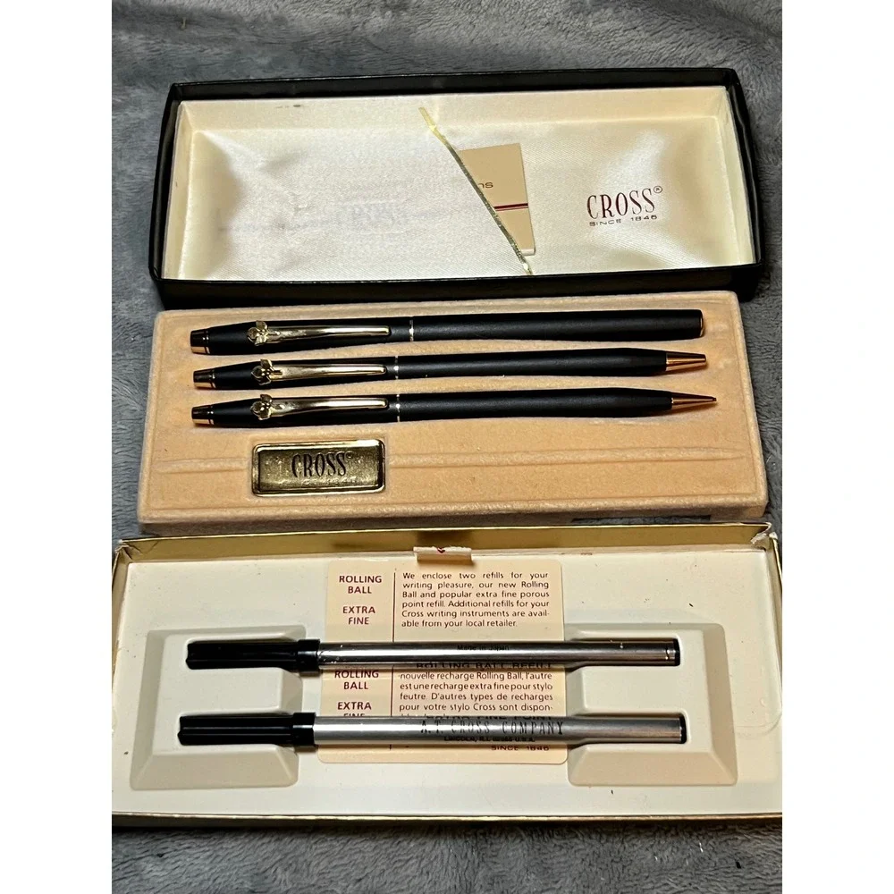 Cross Classic Black 2515 Trio Pen Pencil Selectip 23K Gold Trim Box Refills
